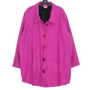 Ulla Popken Coat Wool Relaxed Minimalist Preppy 90s Statement Magenta Size 20/22